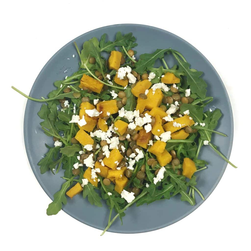 ways to use pumpkin - lentil pumpkin salad with arugula and feta