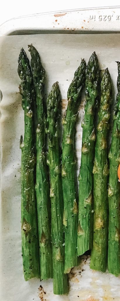 roasted asparagus on a sheet pan