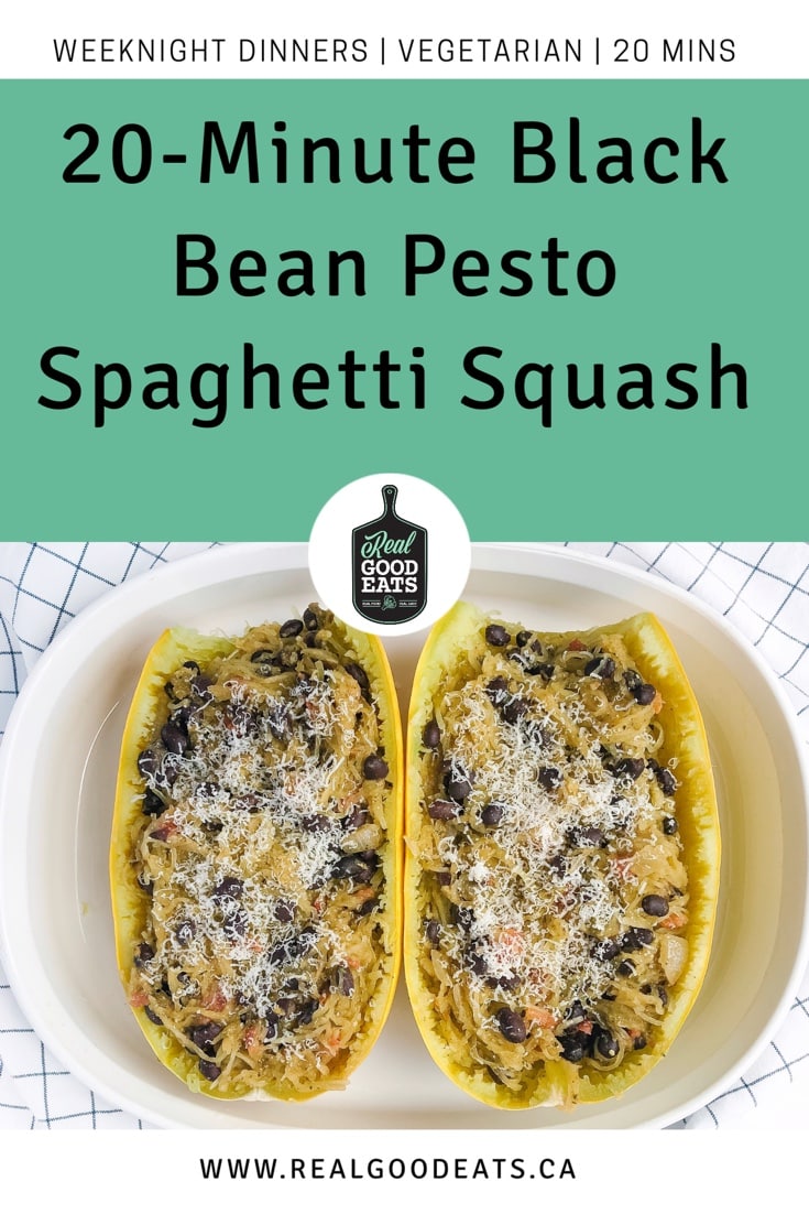 20-minute black bean pesto spaghetti squash blog graphic
