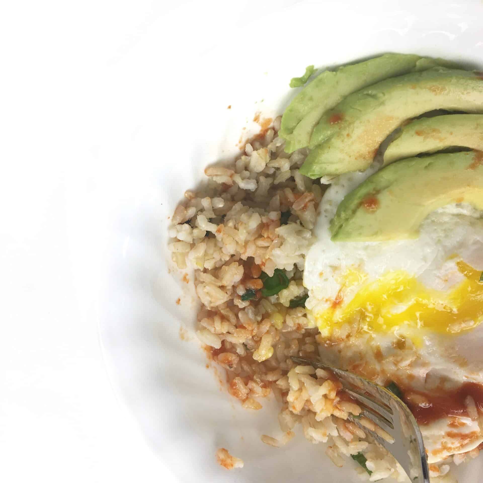 20-minute rice bowl with fried egg and avocado