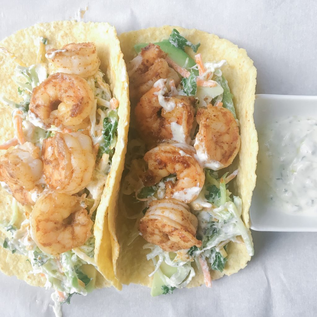 30+ Easy Recipes With Pantry and Freezer Staples - Shrimp Tacos with Cabbage Slaw