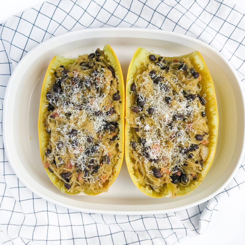 20-minute black bean pesto spaghetti squash