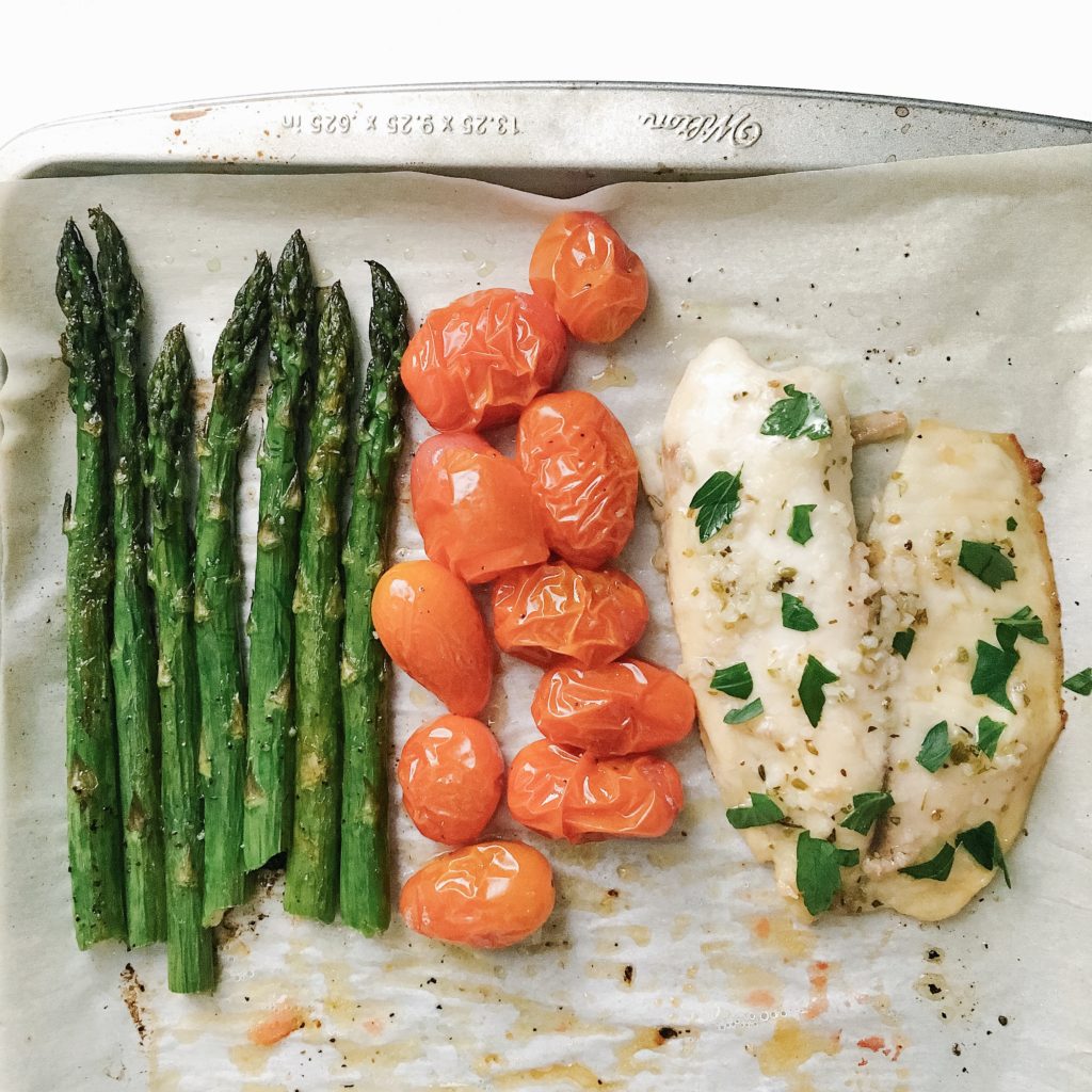 sheet pan garlic butter tilapia