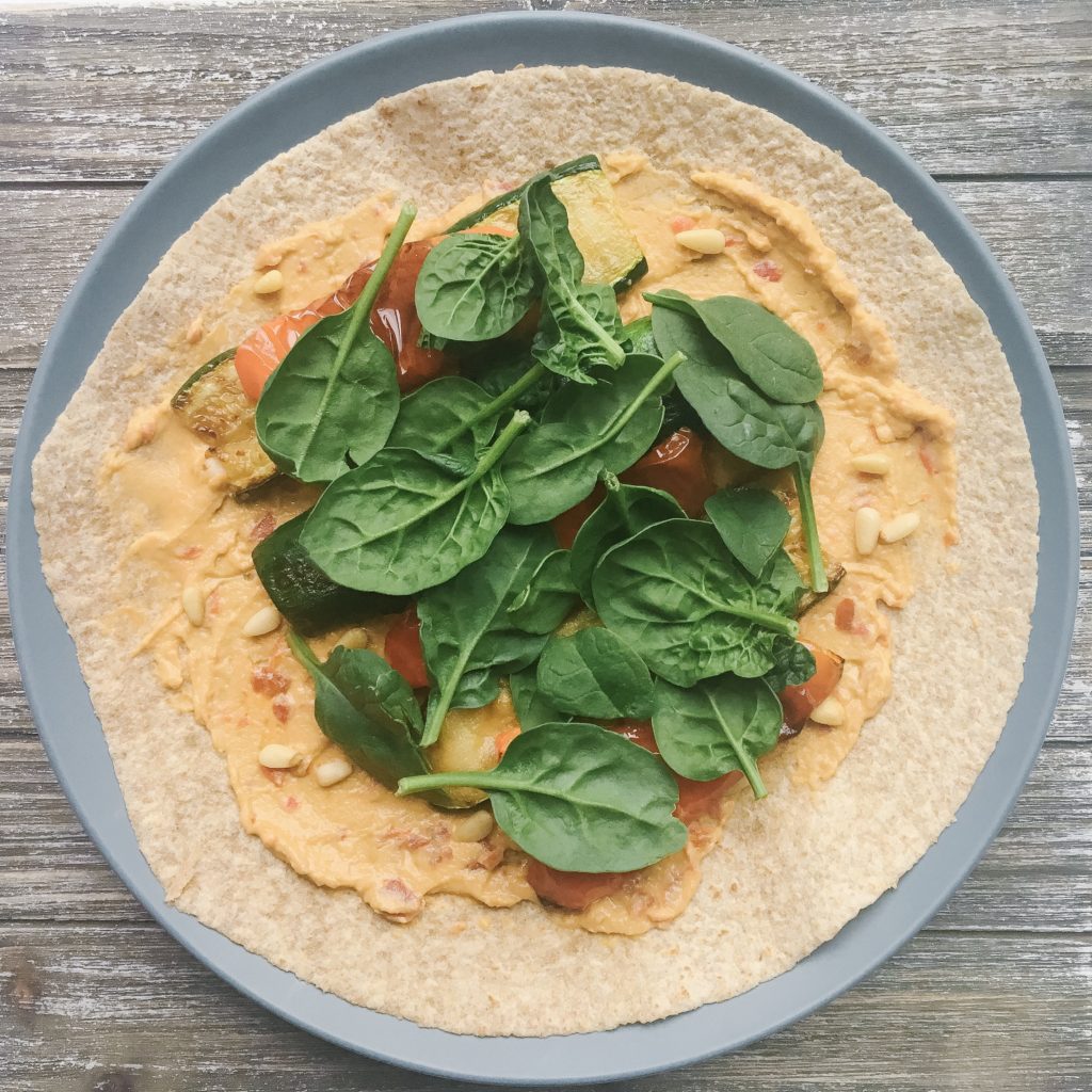 20-minute hummus and grilled veggie wrap