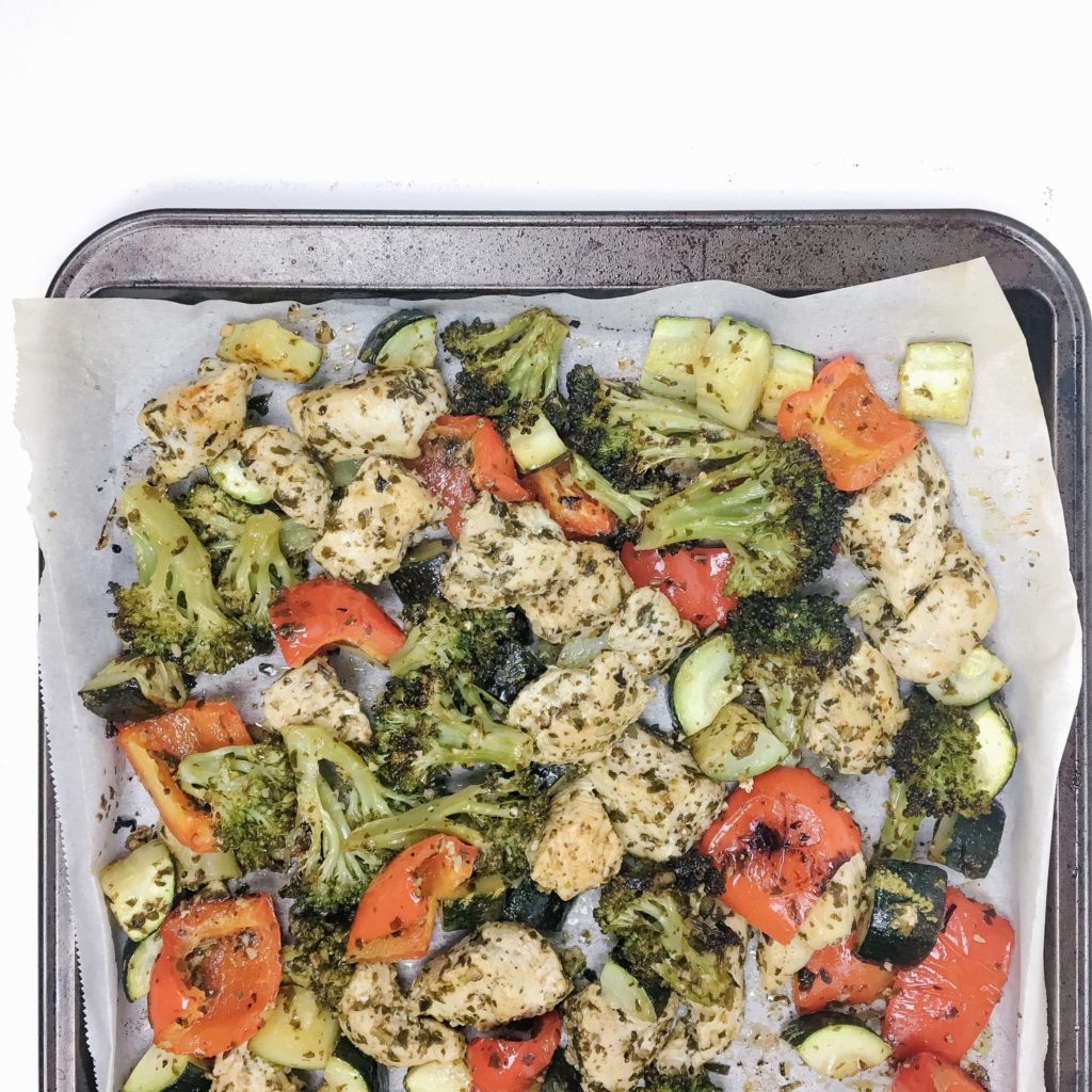 6-Ingredient Sheet Pan Pesto Chicken and Veggies