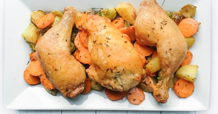 Recipe Review: Easy Roast Chicken Brussels Sprout, Potatoes, and Carrots