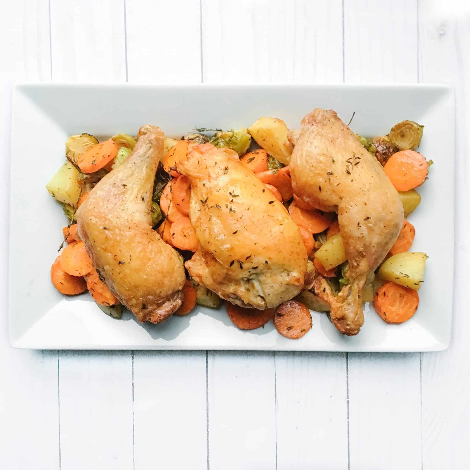 Easy Roasted Chicken, Carrots and Brussels