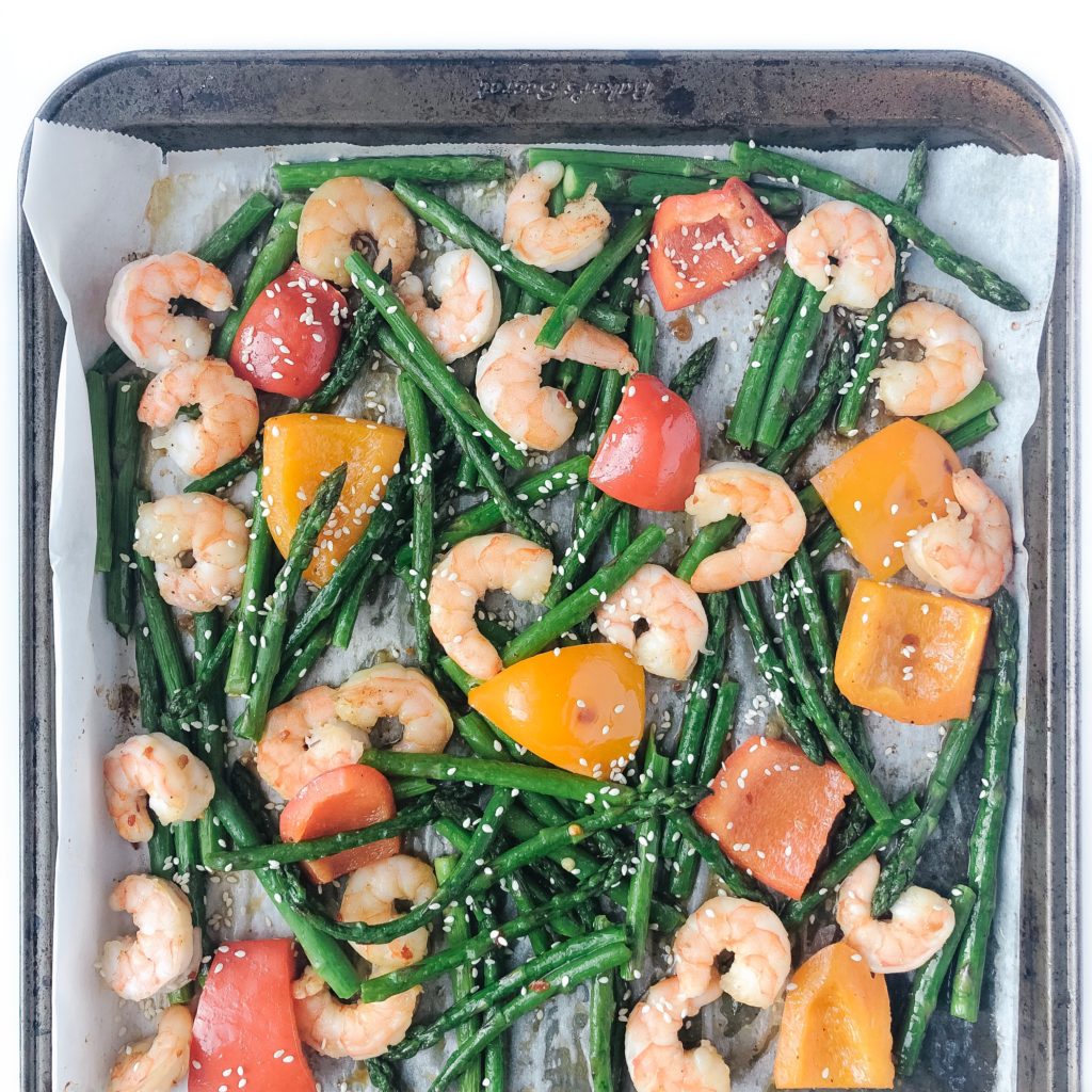 sheet pan ginger orange shrimp and vegetables