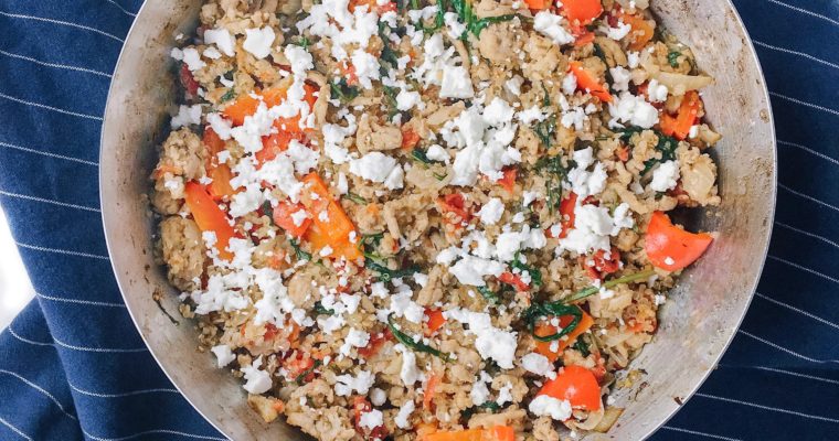 One Pan Chicken and Spinach Quinoa with Dill and Feta