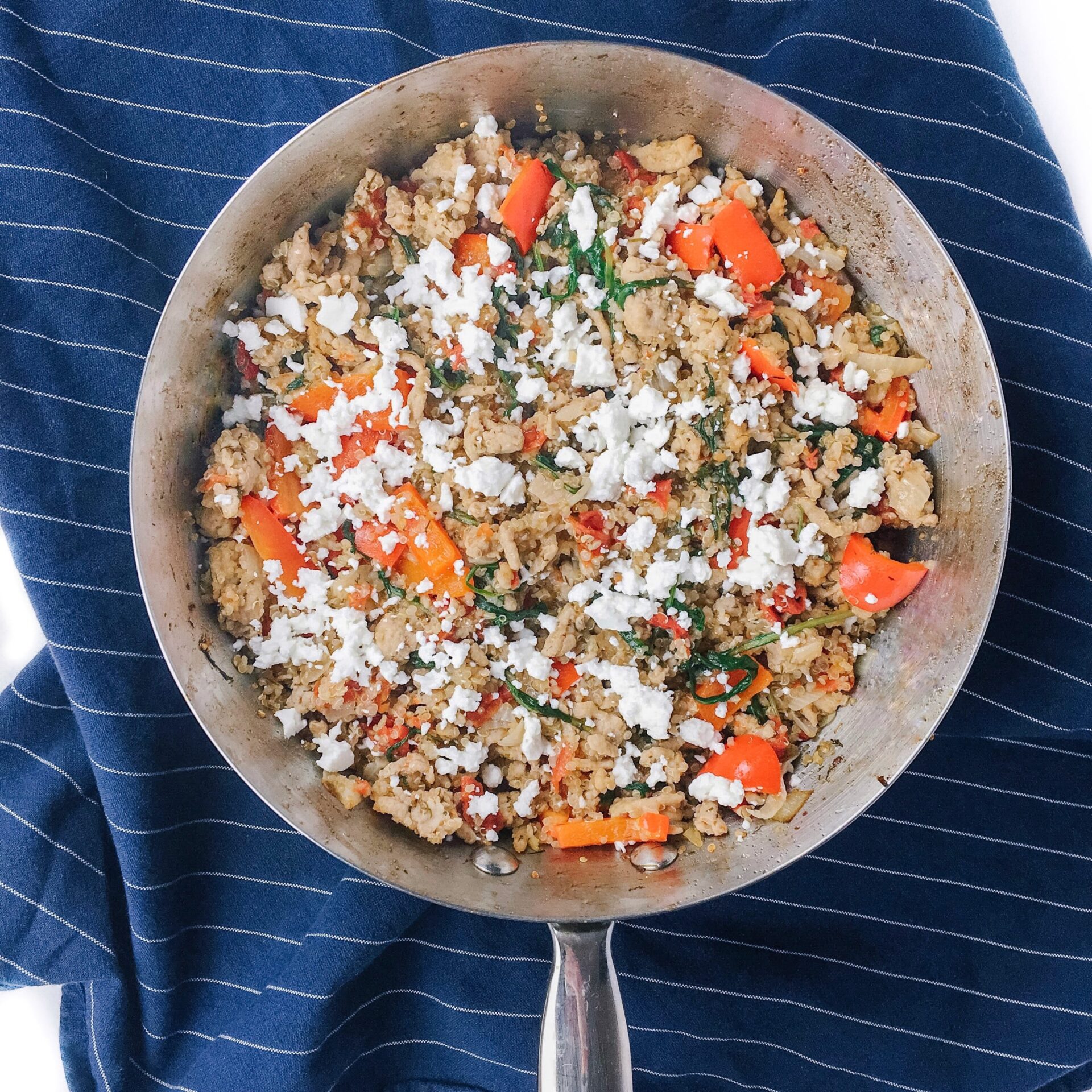 one pan chicken and spinach quinoa with dill and fets