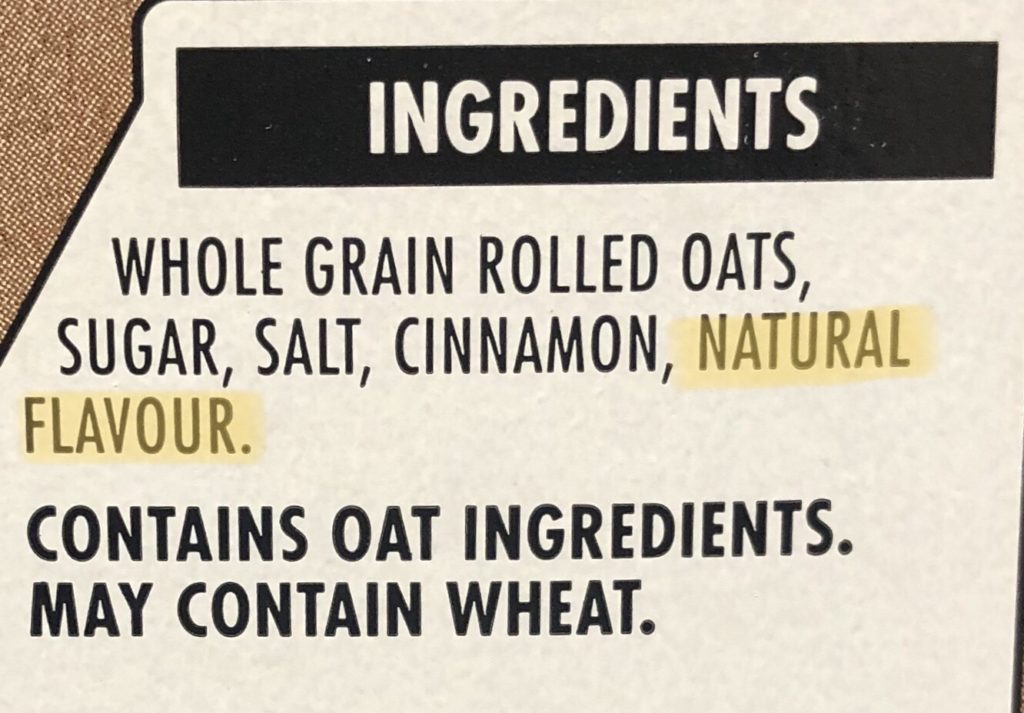 nutrition label with natural flavours