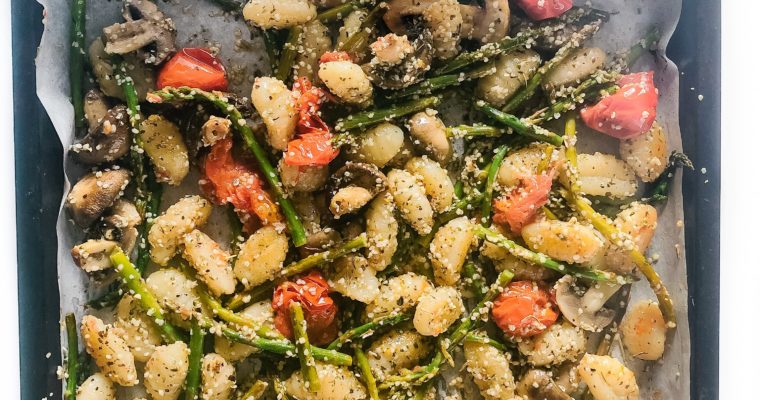 Easy Sheet Pan Roasted Vegetable Gnocchi with Hemp Seeds