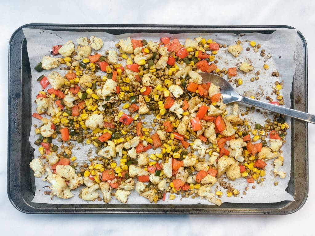 sheet pan summer roasted vegetable tacos