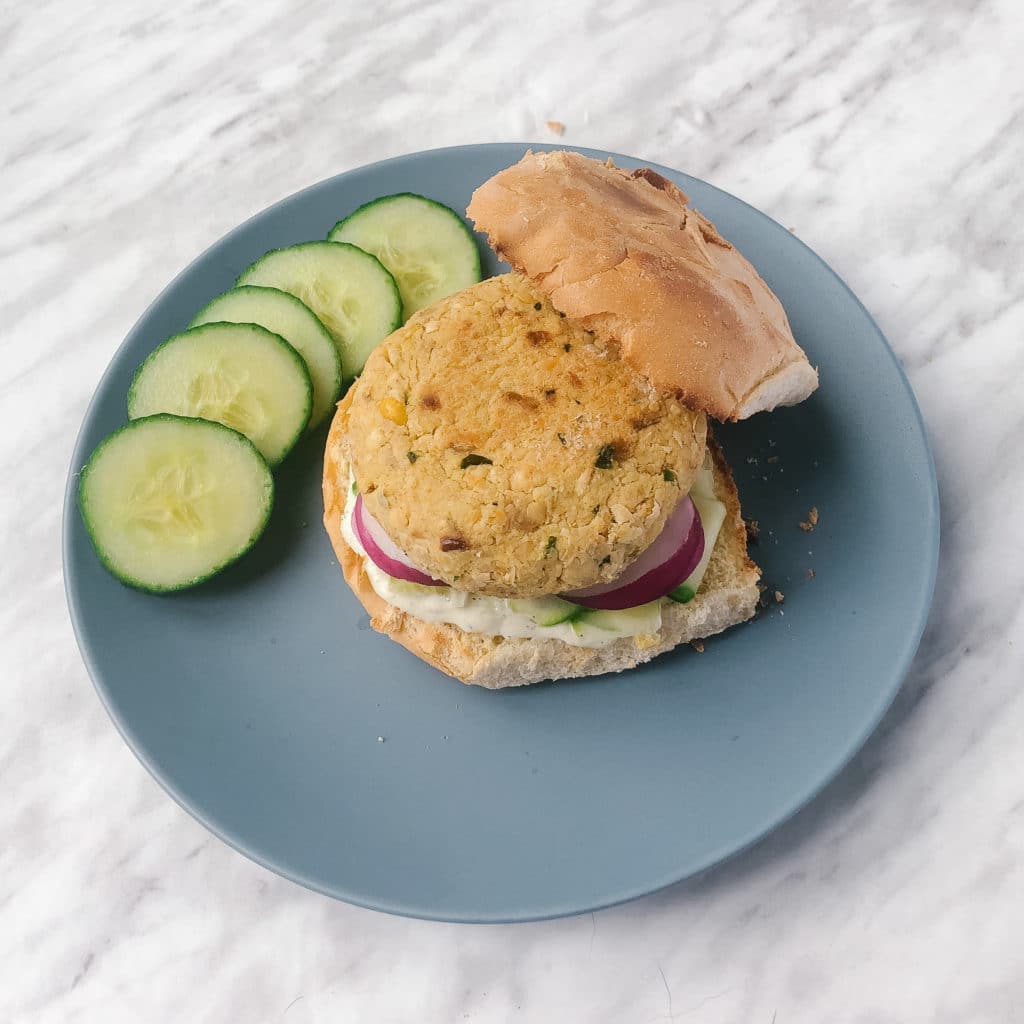 Falafel Inspired Chickpea Patties on a bun