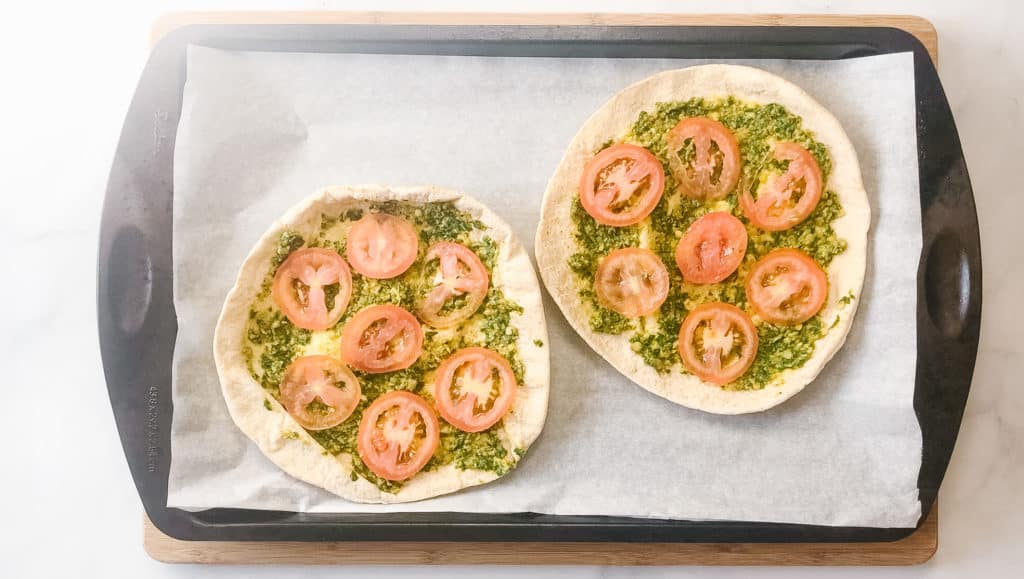 lentil pesto pita pizzas