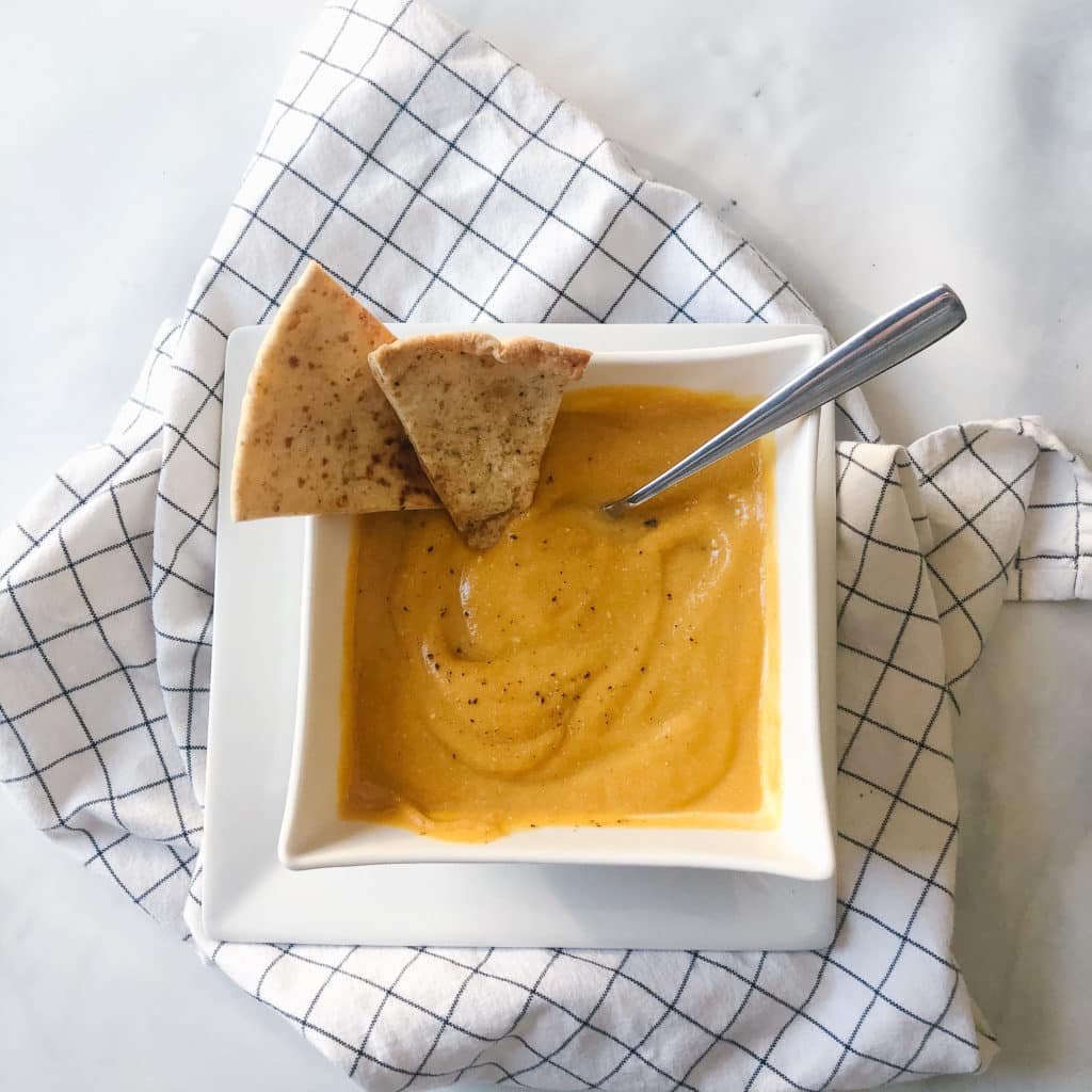 Easy high protein butternut squash soup with tofu and pita whips