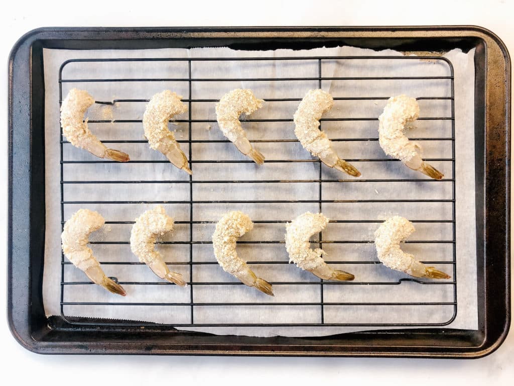 raw shrimp on a sheet pan