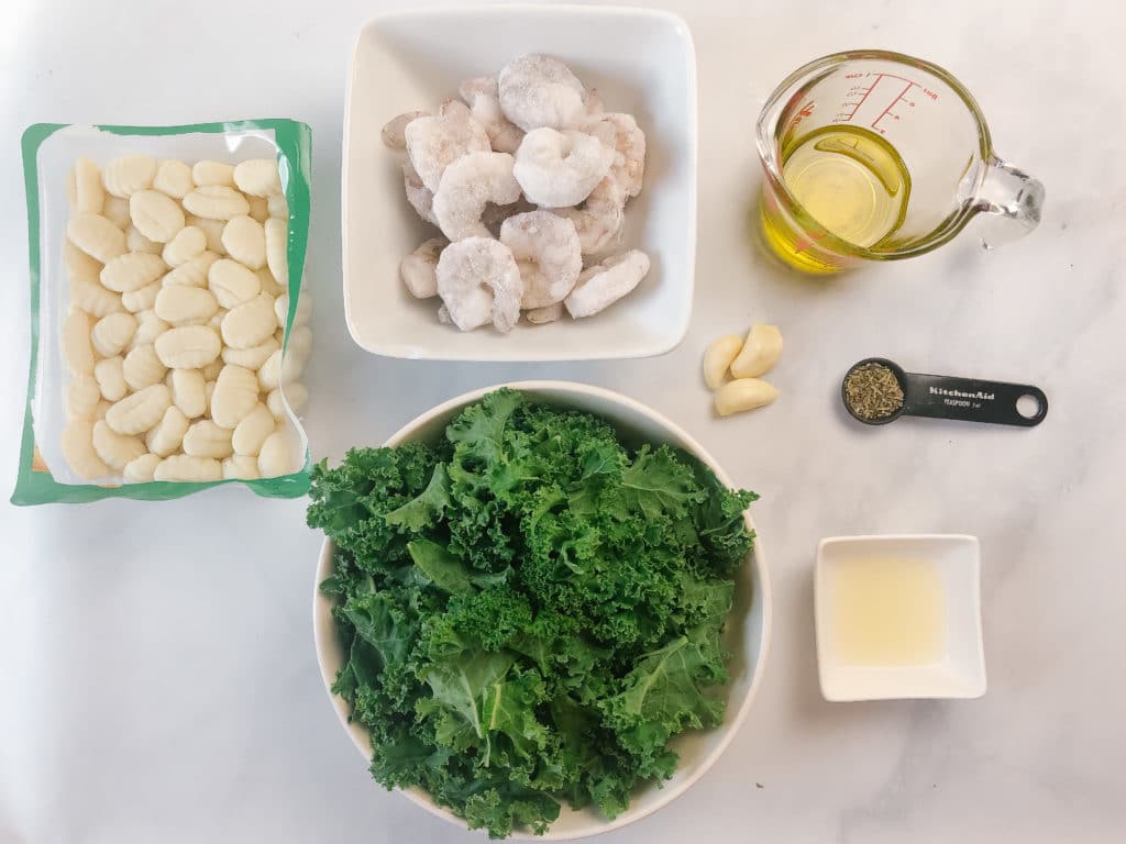 20-minute sheet pan garlicky shrimp kale gnocchi ingredients