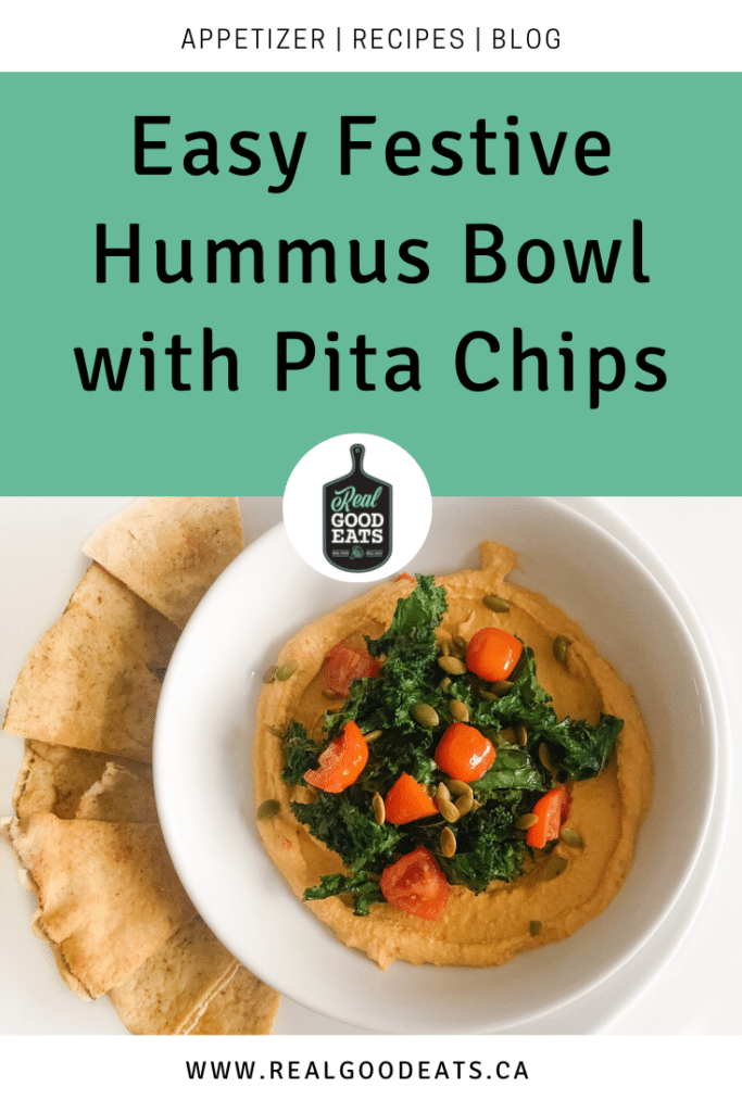 Easy festive hummus bowl with pita chips