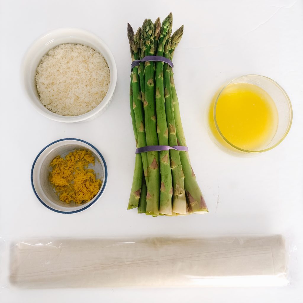 lemon parmesan phyllo wrapped asparagus ingredients