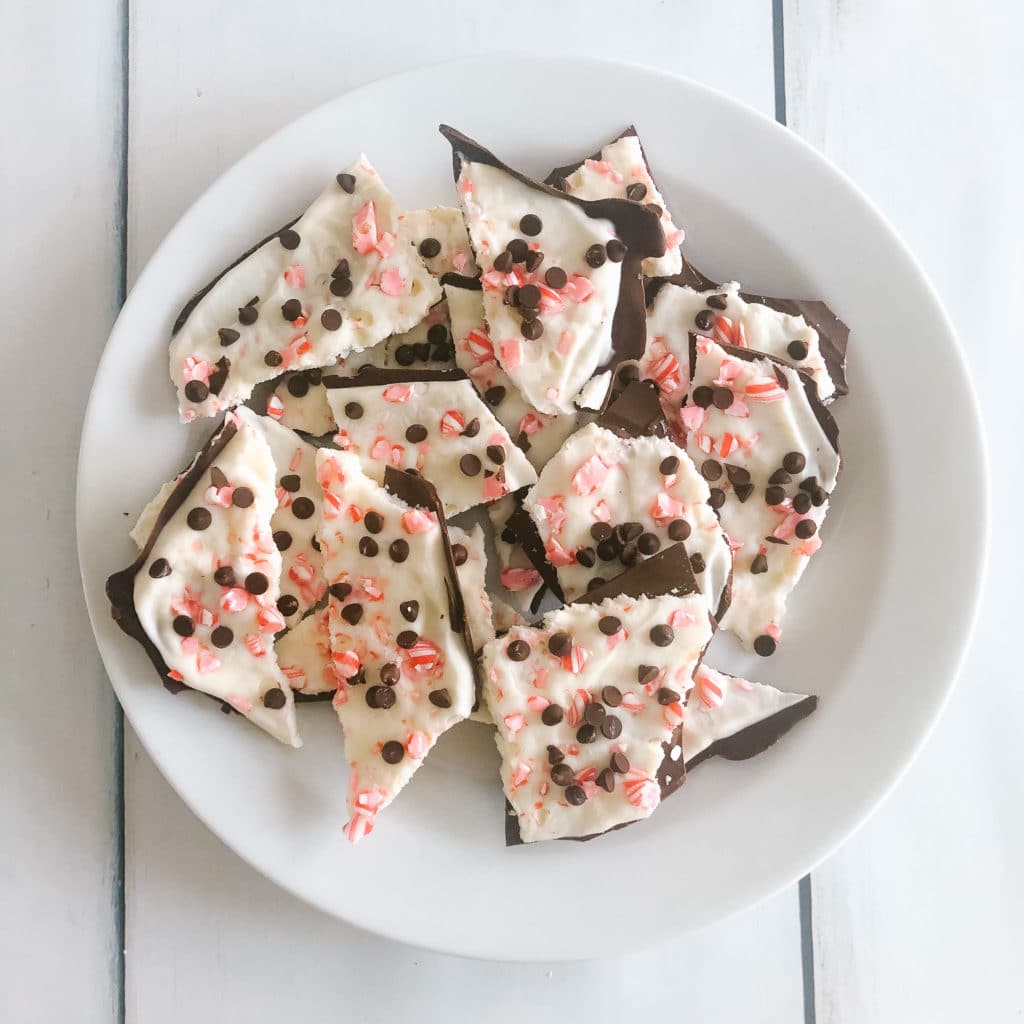 Chocolate peppermint frozen greek yogurt bark