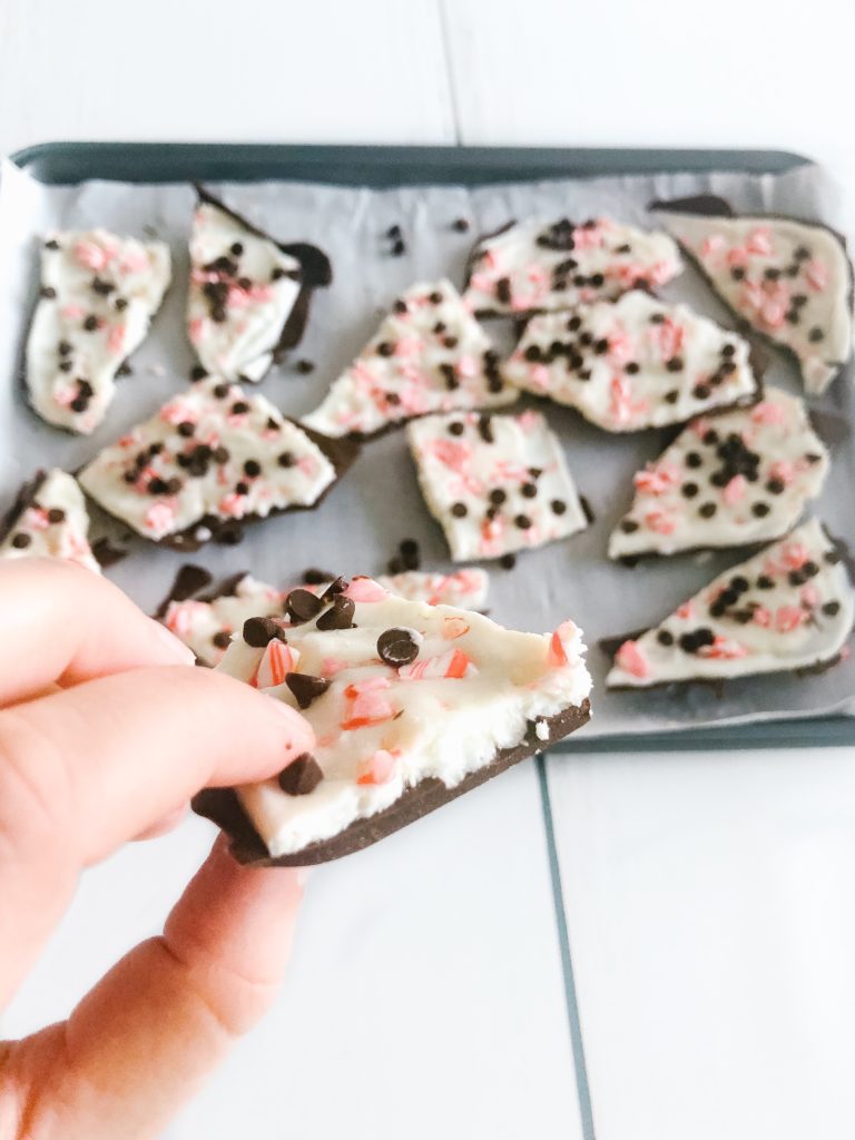 Chocolate peppermint frozen greek yogurt bark