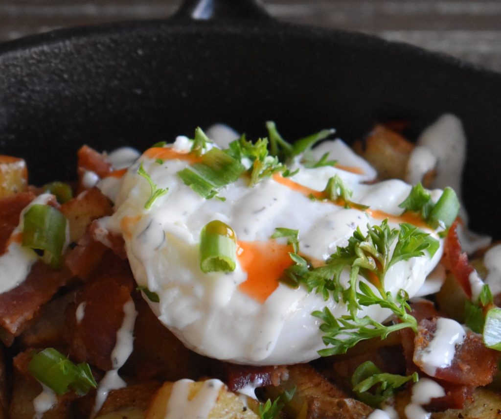 ways to use leftover roasted vegetables - breakfast skillet with potatoes and egg