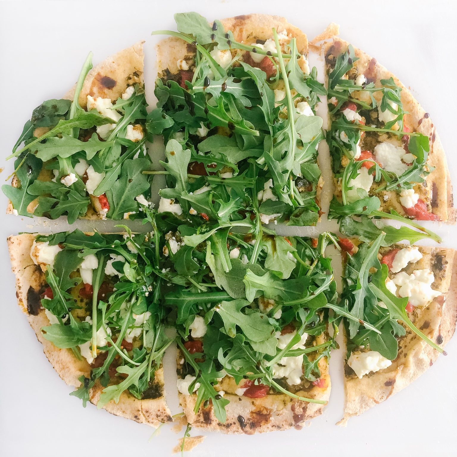 Quick and Healthy Pesto and Goat Cheese Pita Pizza (no prep required)