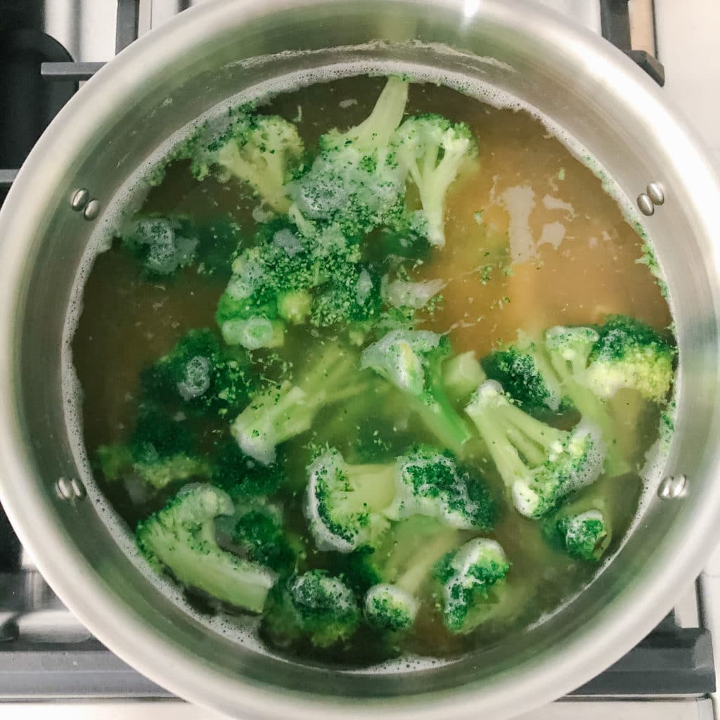 pasta and broccoli in a pot