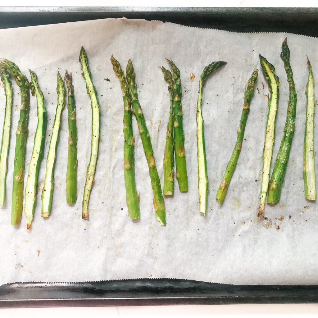 Roasted asparagus on a sheet pan