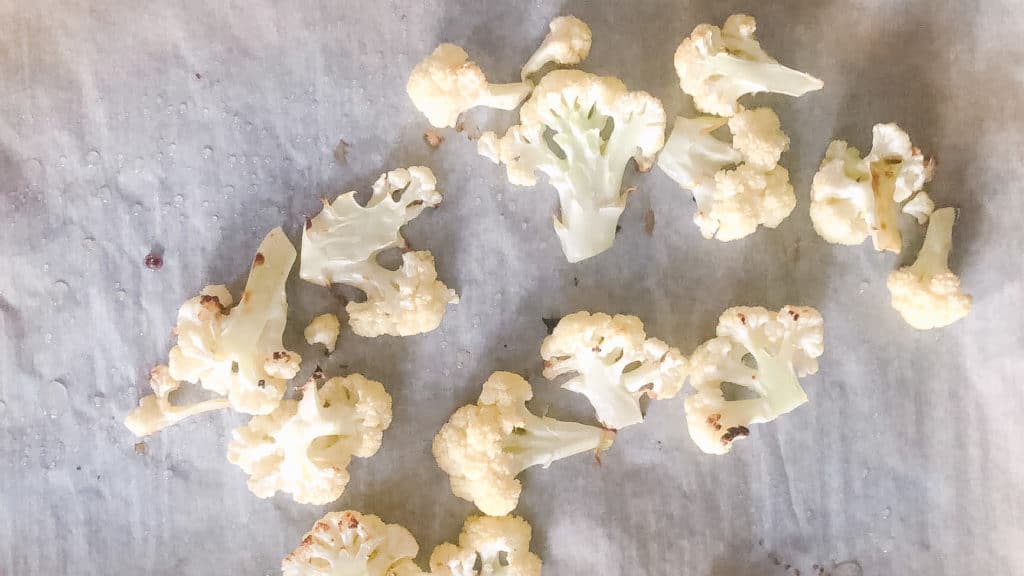 roasted cauliflower on a sheet pan