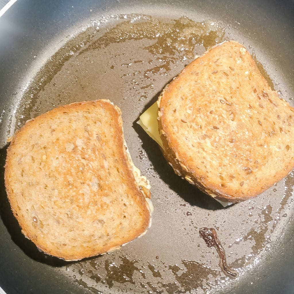 roasted cauliflower grilled cheese on a pan