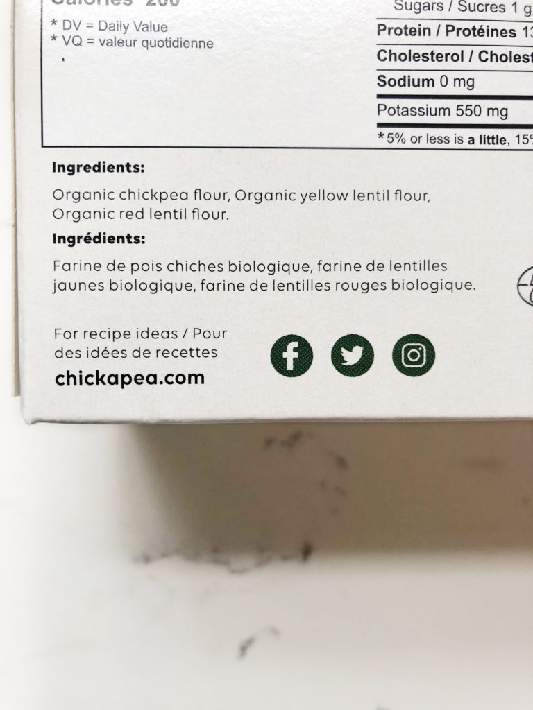 chickapea lasagne noodle ingredient list
