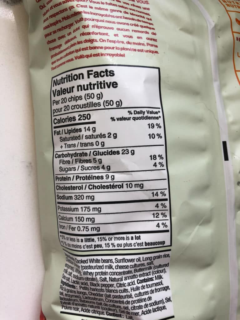 beanitos nutrition facts table