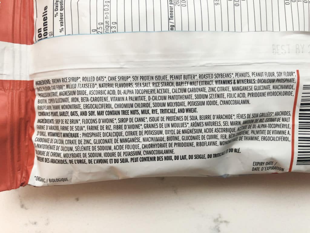 ingredient list - clif bar crunchy peanut butter
