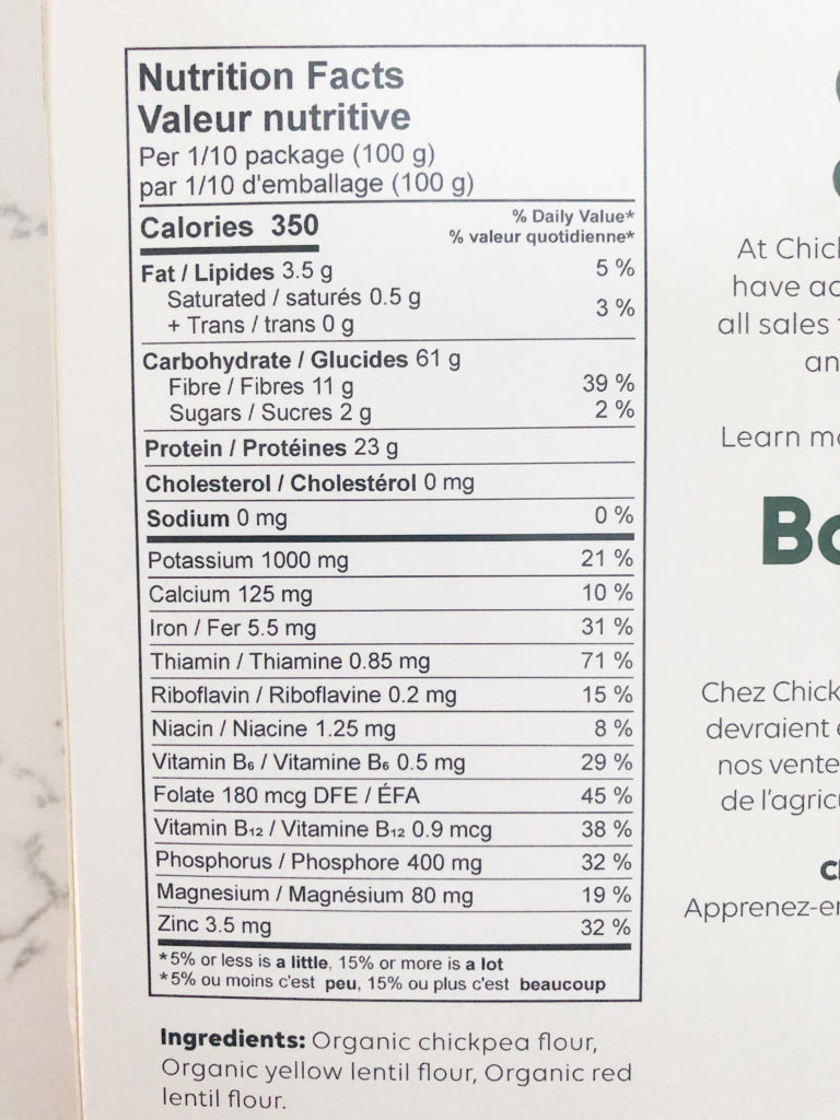 chickapea pasta nutrition facts