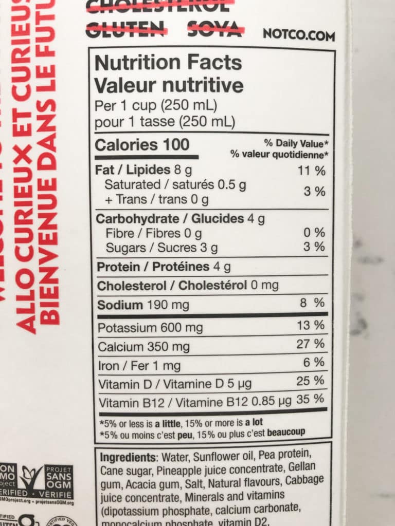 Not Milk nutrition facts