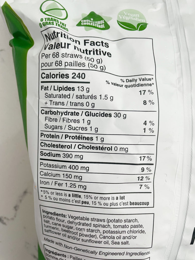 Veggie Straws Nutrition Facts