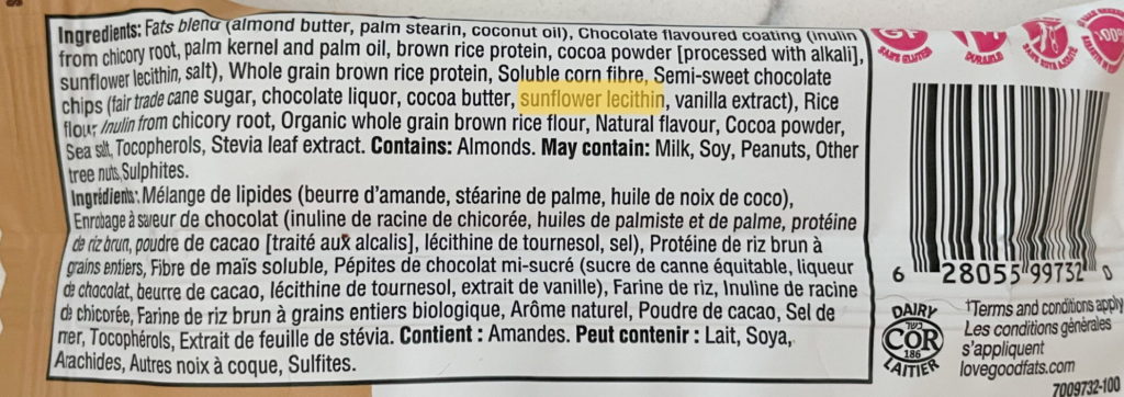 good fats bar ingredient list with soy lecithin highlighted