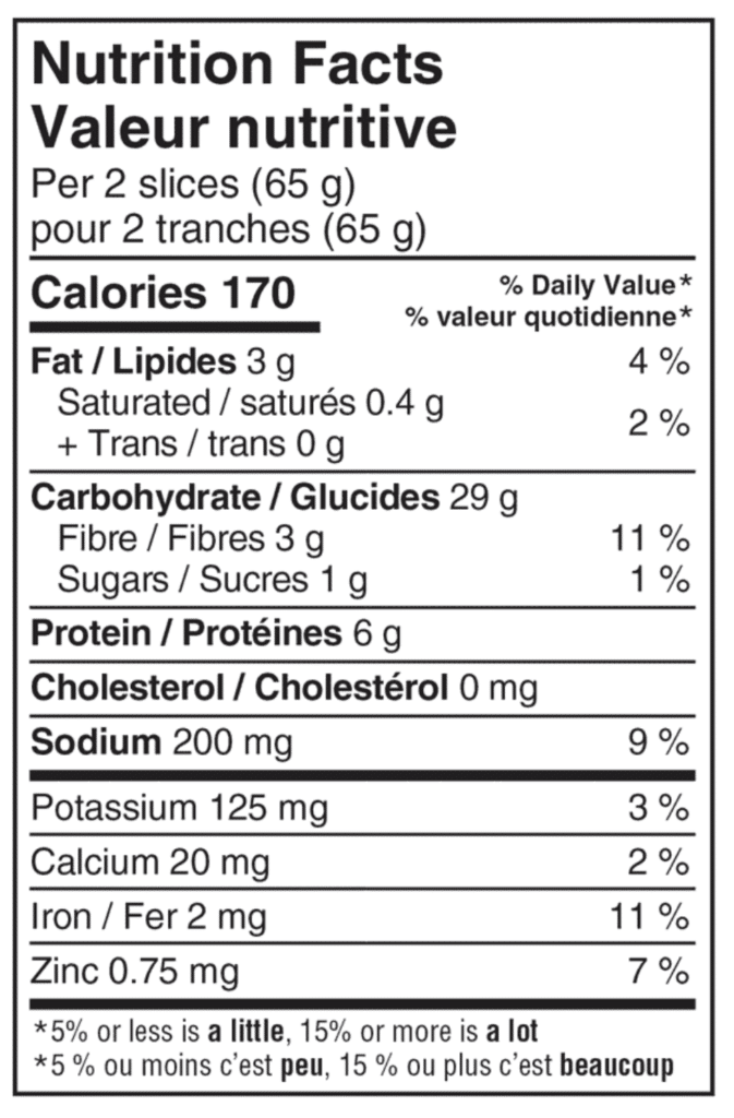 Nutrition facts table - Stonemill Bread
