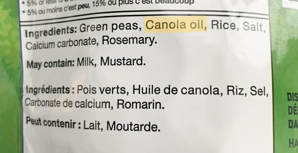 Canola oil food label