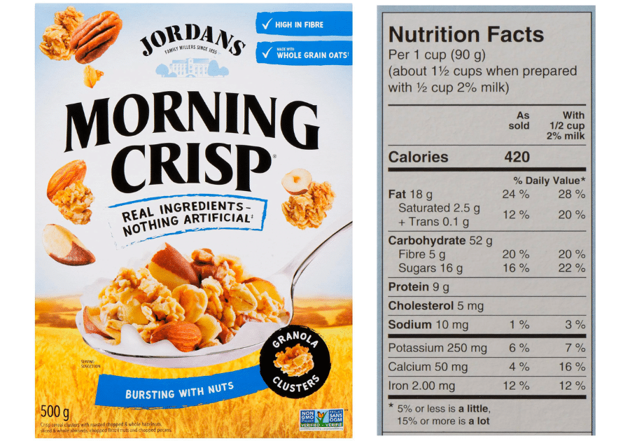 jordan's morning crisp cereal and nutrition facts table