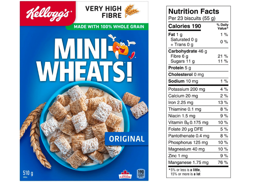 mini wheats cereal and nutriton facts table