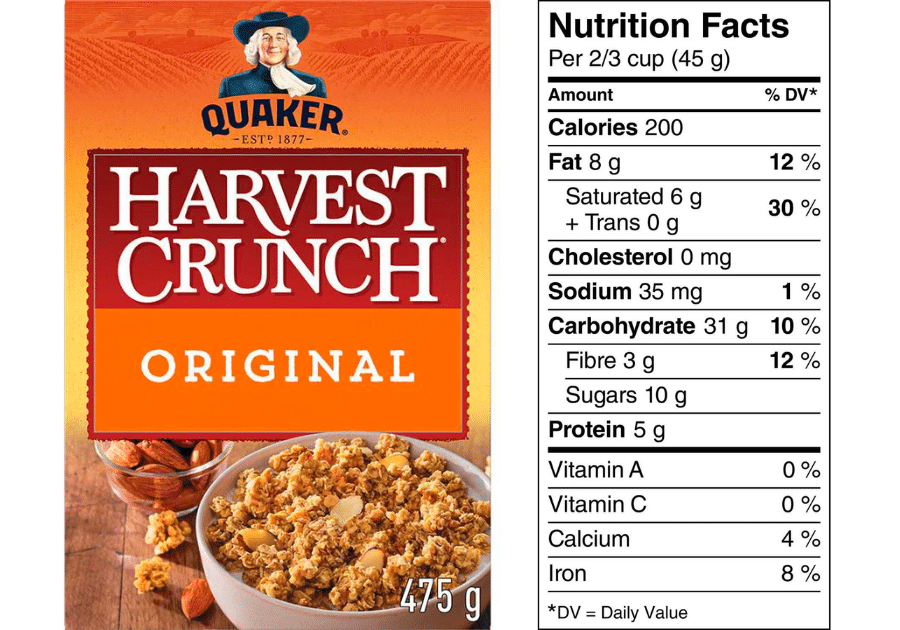 quaker harvest crunch cereal and nutrition facts table