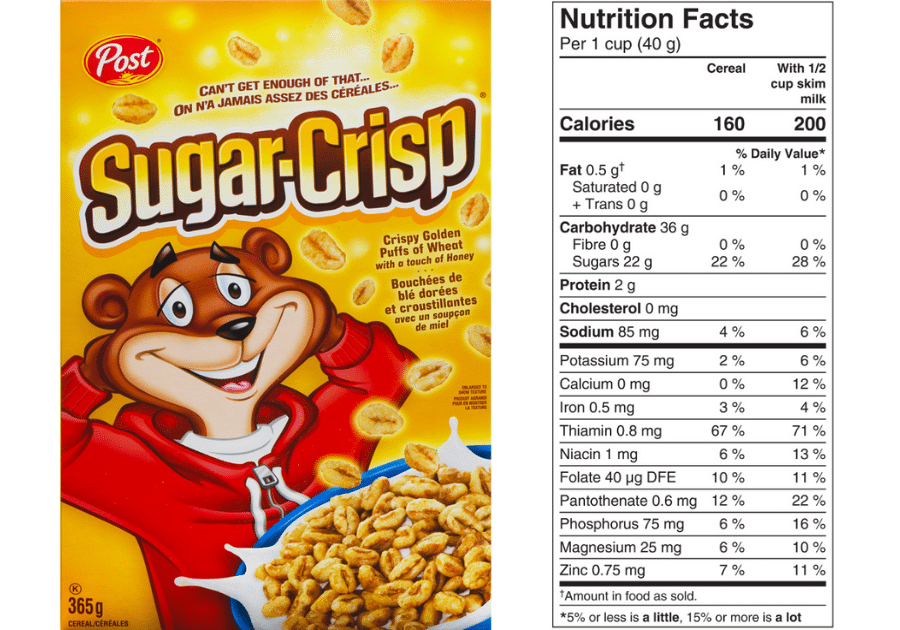 sugar crisp cereal and nutrition facts table