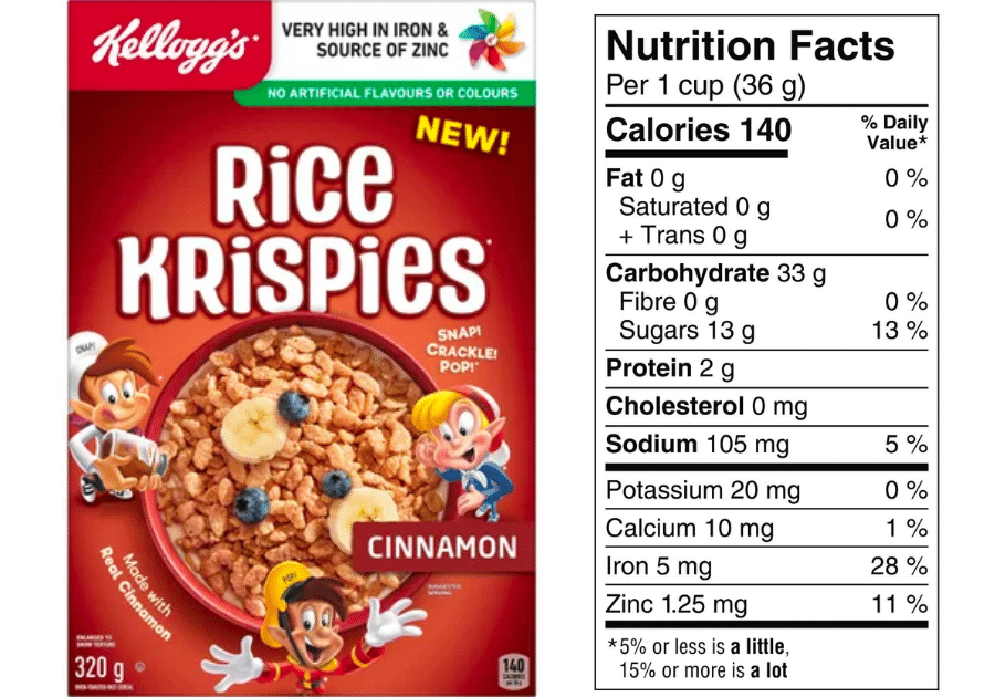 rice krispies cinnamon cereal and nutrition facts table
