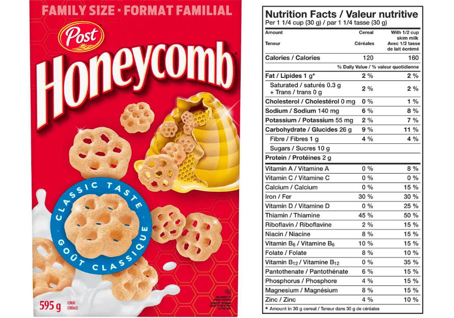 honeycomb original cereal and nutrition facts table