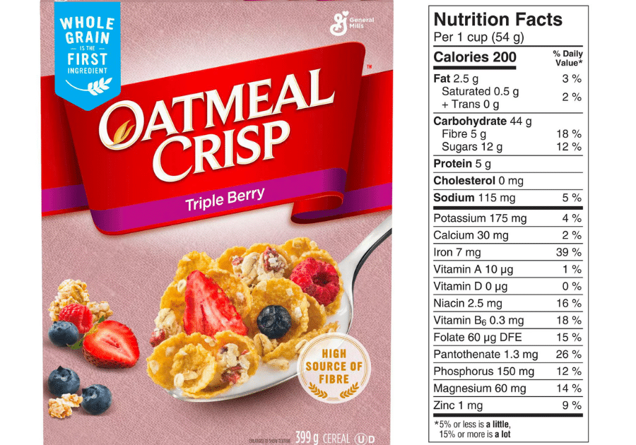 oatmeal crisp triple berry cereal and nutrition facts table
