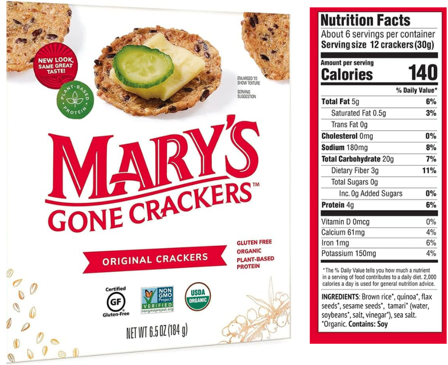 High fiber crackers - Mary's gone crackers nutrition facts