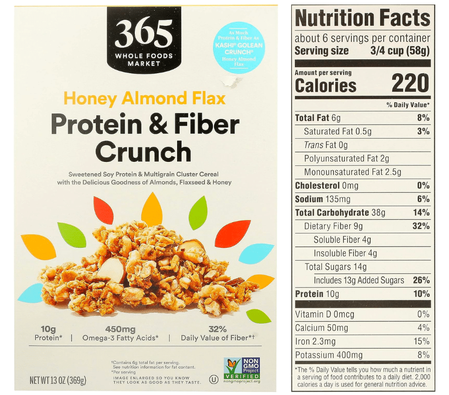 High protein cereal - 365 Everyday Value Honey Almond Flax Protein & Fiber Crunch